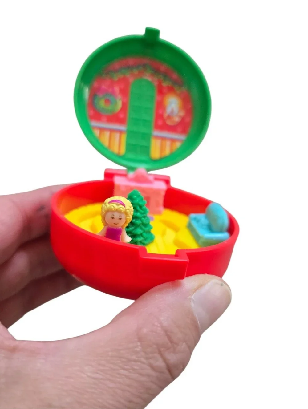 Vintage 1993 Bluebird Polly Pocket Christmas Wreath Compact McDonalds Toy